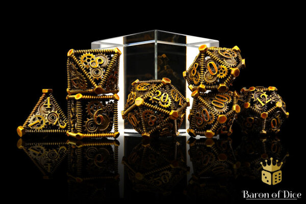 Baron of Dice - Cogs & Gears Metal RPG Dice Set (7 Pieces)