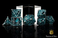 Baron of Dice - Grim Reaper Teal Glow Metal RPG Dice Set...