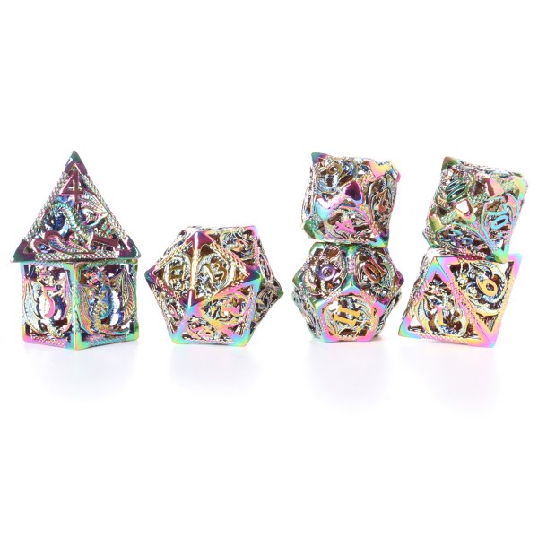 Baron of Dice - Dragons of Legend Rainbow Irridescent Metal RPG Dice Set (7 Pieces)