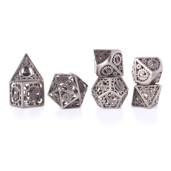 Baron of Dice - Silver Machinery Metal RPG Dice Set (7 Pieces)