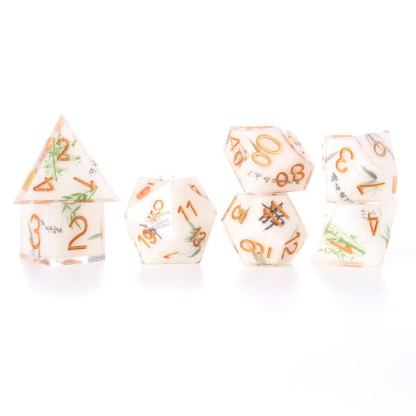 Baron of Dice - White Bamboo Sharp Edge RPG Dice Set (7 Pieces)