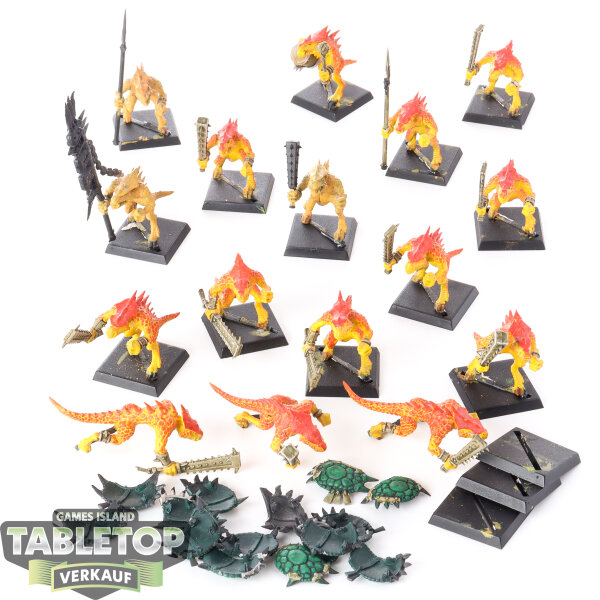 Lizardmen - 16x Saurus Warriors Regiment klassisch - teilweise bemalt