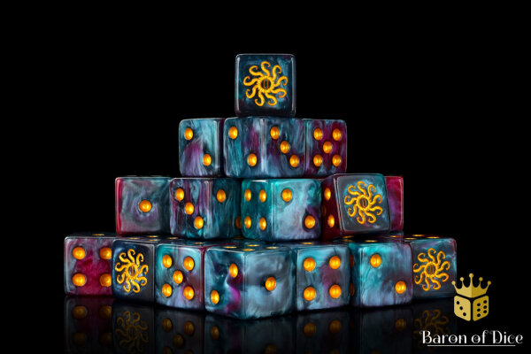 Baron of Dice - Cult of Knowledge, Teal 16mm Square Corner Dice (25)