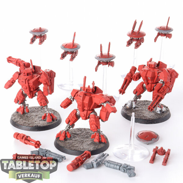 Tau Empire - 3 x XV8 Crisis Battlesuit Team - teilweise bemalt