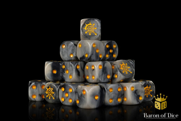Baron of Dice - Cogs of Chaos, Corrupted Steel 16mm Round Corner Dice (25)