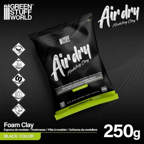 Green Stuff World - Air Dry Foam Clay 250gr. - Black