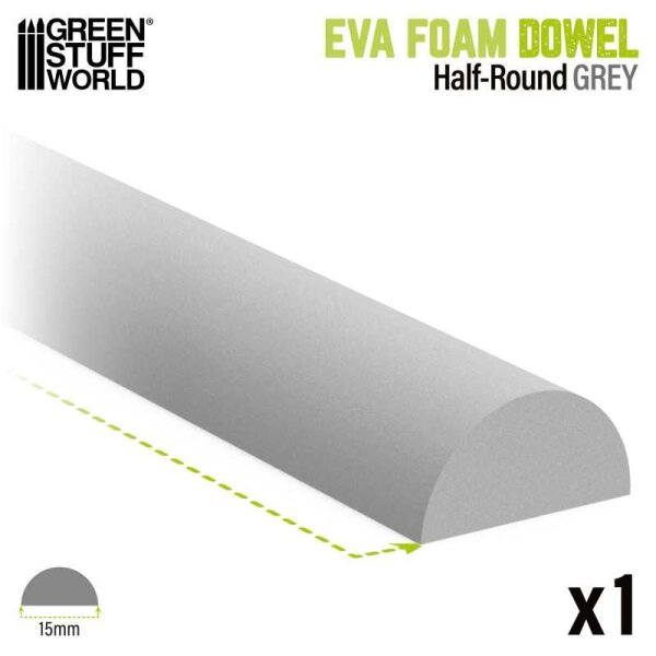 Green Stuff World - EVA foam dowels - Half Round 15mm