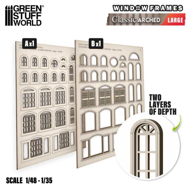 Green Stuff World - Arched Classic Miniature Windows - Large