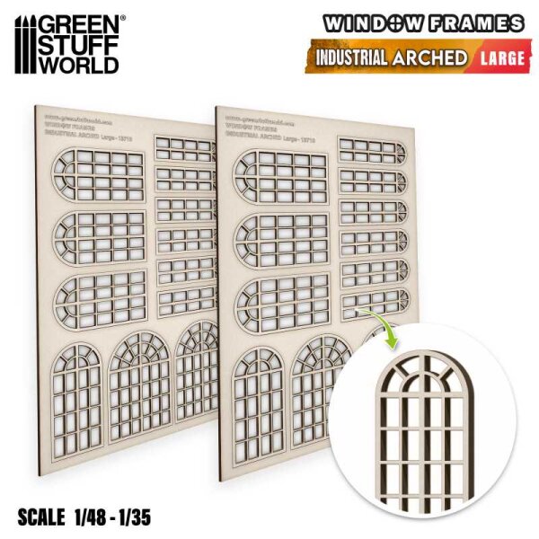 Green Stuff World - Industrial Arched Miniature Windows - Large