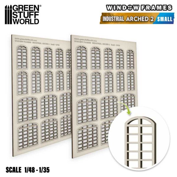 Green Stuff World - Industrial Arched Miniature Windows - Small (type 2)