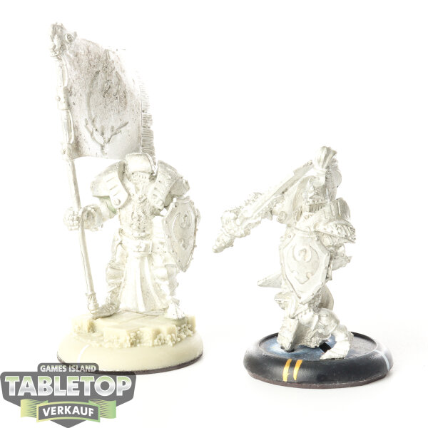 Cygnar - 2 Sword Knight Officer & Standard Bearer - unbemalt