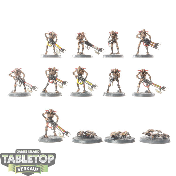 Necrons - 10 Necron Warriors 3 Canoptek Scarab Swarms - bemalt