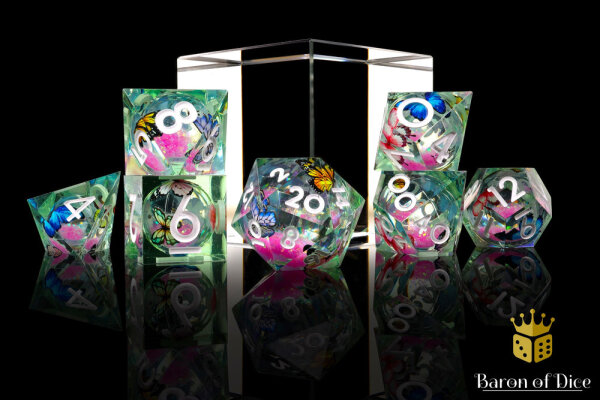 Baron of Dice - Summer Butterfly Liquid Core RPG Dice Set (7 Pieces)
