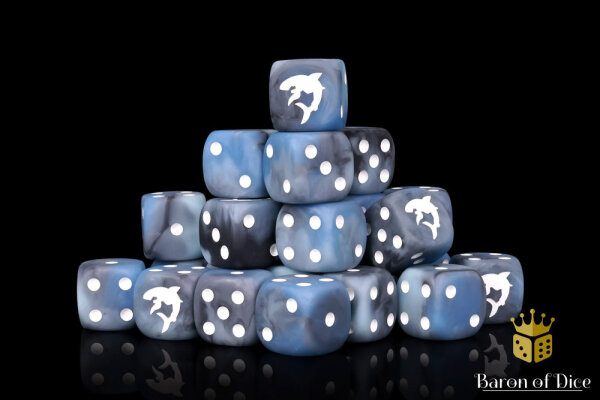 Baron of Dice - Carcharodon "Great White Shark" - Void Grey 16mm Round Corner Dice (25)