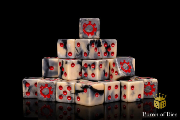Baron of Dice - Alien, Beige & Red 16mm Square Corner Dice (25)